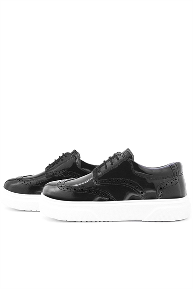 Rakerplus Hakiki Deri Siyah Rugan Oxford Çocuk Klasik Ayakkabı