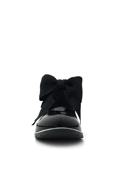 Rakerplus Hakiki Deri Siyah Rugan Siyah Kurdeleli Kız Çocuk Babet