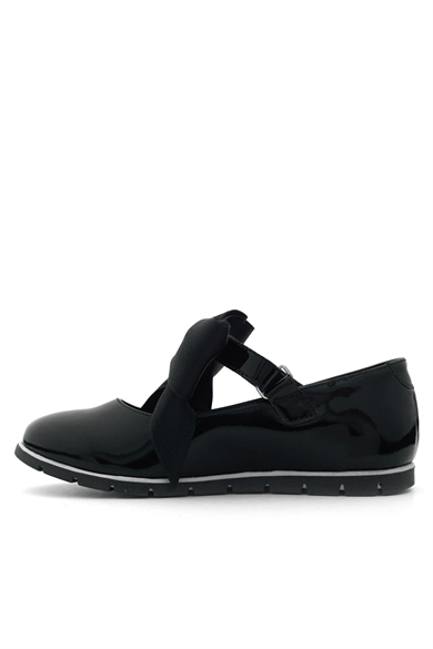 Rakerplus Hakiki Deri Siyah Rugan Siyah Kurdeleli Kız Çocuk Babet