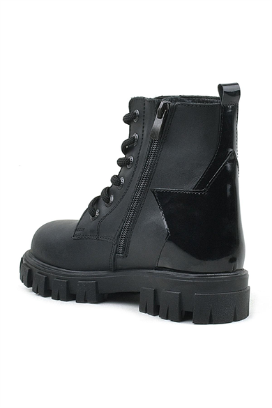 Rakerplus Hakiki Deri Siyah Yıldız Detaylı Kız Çocuk Bot