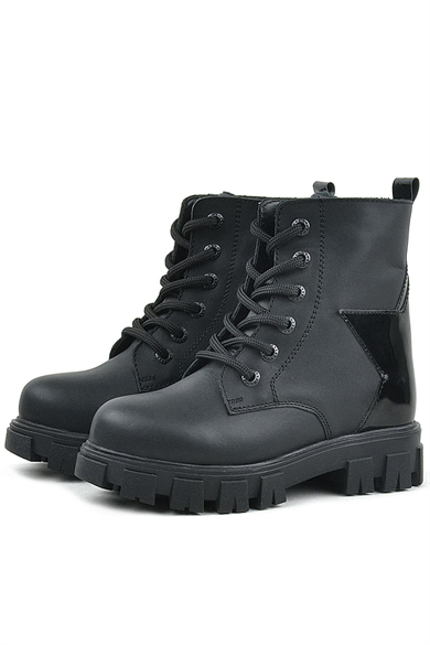 Rakerplus Hakiki Deri Siyah Yıldız Detaylı Kız Çocuk Bot