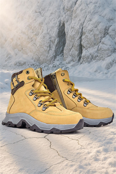 Rakerplus Hakiki Deri Taba Bağcıklı Fermuarlı Trekking Çocuk Bot