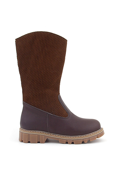 Rakerplus Hakiki Deri Taba Kahve Fermuarlı Uzun Kız Çocuk Çizme