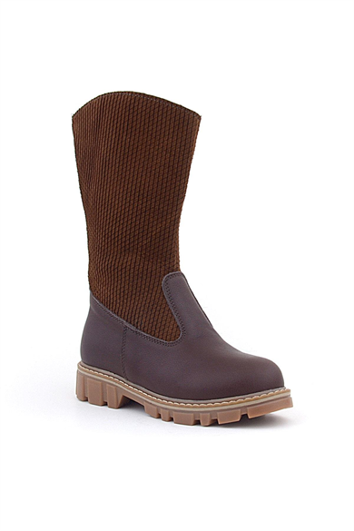 Rakerplus Hakiki Deri Taba Kahve Fermuarlı Uzun Kız Çocuk Çizme