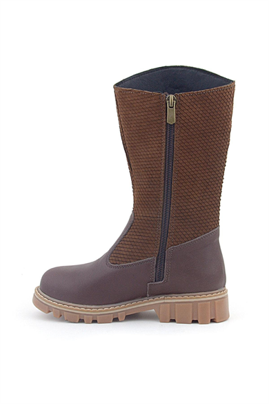 Rakerplus Hakiki Deri Taba Kahve Fermuarlı Uzun Kız Çocuk Çizme