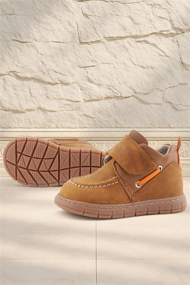 Rakerplus Hakiki Deri Taba Turuncu Cırt Cırtlı Bebek Bot