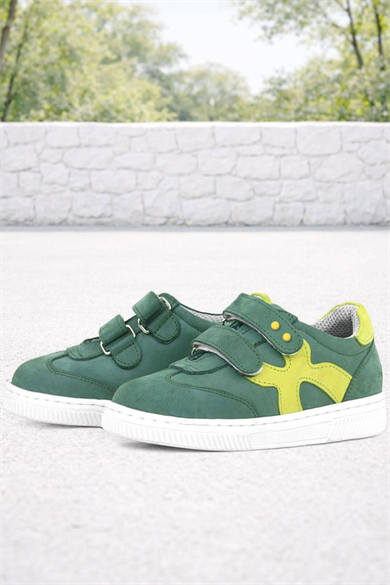 Rakerplus Hakiki Deri Yeşil Cırtlı Metal Detaylı Çocuk Spor Ayakkabı