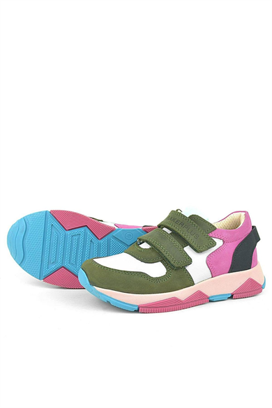 Rakerplus Hakiki Deri Yeşil Pembe Çocuk Sneakers Spor Ayakkabı