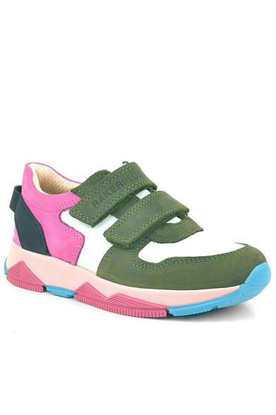 Rakerplus Hakiki Deri Yeşil Pembe Çocuk Sneakers Spor Ayakkabı