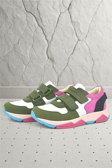 Rakerplus Hakiki Deri Yeşil Pembe Çocuk Sneakers Spor Ayakkabı