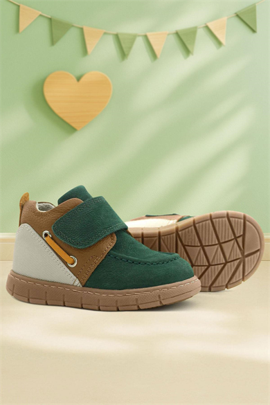 Rakerplus Hakiki Deri Yeşil Taba Cırt Cırtlı Bebek Bot