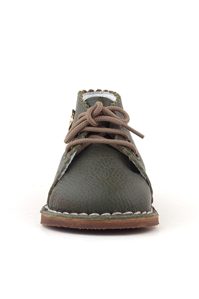 Rakerplus Handmade Hakiki Deri Haki Yeşil Çiçekli Bağcıklı Bebek Bot