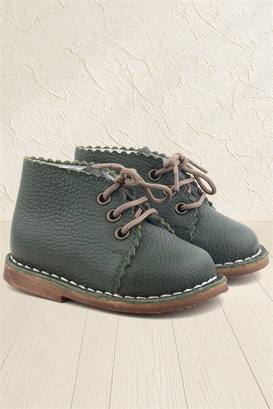 Rakerplus Handmade Hakiki Deri Haki Yeşil Bağcıklı Bebek Bot