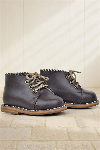 Rakerplus Handmade Hakiki Deri Kahverengi Bağcıklı Kız Bebek Bot