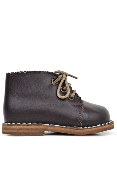 Rakerplus Handmade Hakiki Deri Kahverengi Bağcıklı Kız Bebek Bot