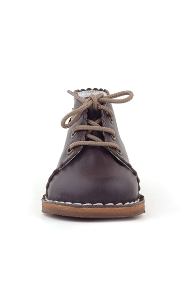 Rakerplus Handmade Hakiki Deri Kahverengi Çiçek Detaylı Bağcıklı Bebek Bot