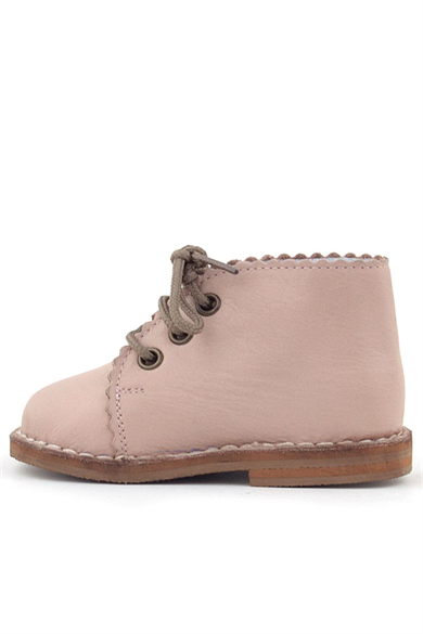 Rakerplus Handmade Hakiki Deri Pembe Çiçek Detaylı Bağcıklı Bebek Bot