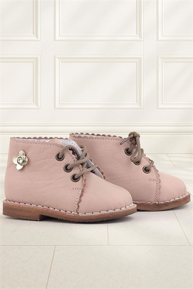 Rakerplus Handmade Hakiki Deri Pembe Çiçek Detaylı Bağcıklı Bebek Bot