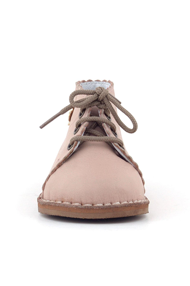 Rakerplus Handmade Hakiki Deri Pembe Çiçek Detaylı Bağcıklı Bebek Bot