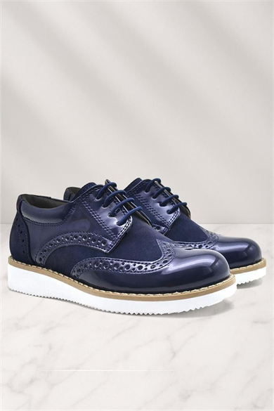 Rakerplus Hidra Lacivert Rugan Beyaz Yüksek Tabanlı Erkek Çocuk Klasik Ayakkabı