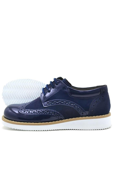 Rakerplus Hidra Lacivert Rugan Beyaz Yüksek Tabanlı Erkek Çocuk Klasik Ayakkabı