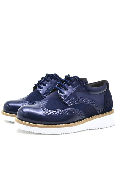 Rakerplus Hidra Lacivert Rugan Beyaz Yüksek Tabanlı Erkek Çocuk Klasik Ayakkabı