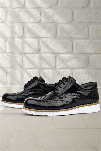 Rakerplus Hidra Siyah Rugan Beyaz Tabanlı Bağcıklı Erkek Çocuk Klasik Ayakkabı