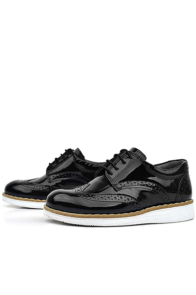 Rakerplus Hidra Siyah Rugan Beyaz Tabanlı Bağcıklı Erkek Çocuk Klasik Ayakkabı