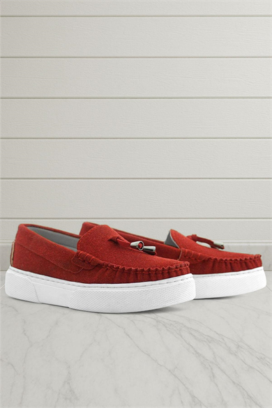 Rakerplus Kırmızı Süet Ekstra Hafif Çocuk Makosen Ayakkabı