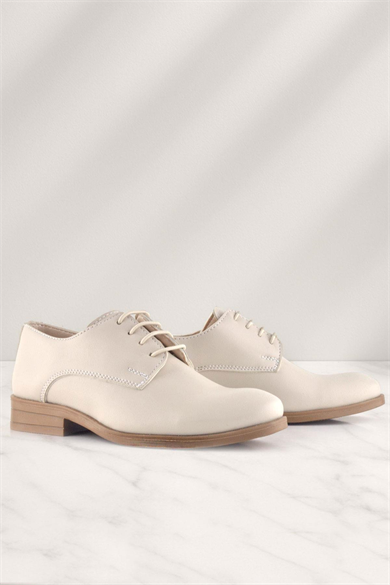 Rakerplus Krem Cilt Bağcıklı Oxford Çocuk Okul Ayakkabısı