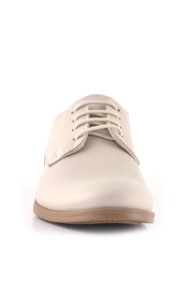Rakerplus Krem Cilt Bağcıklı Oxford Çocuk Okul Ayakkabısı