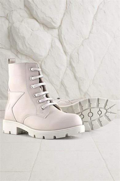 Rakerplus Krem Yıldız Detaylı Bağcıklı Fermuarlı Kız Çocuk Bot