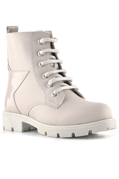 Rakerplus Krem Yıldız Detaylı Bağcıklı Fermuarlı Kız Çocuk Bot