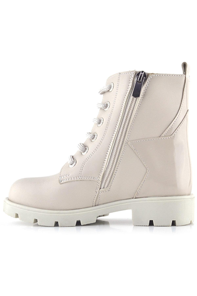 Rakerplus Krem Yıldız Detaylı Bağcıklı Fermuarlı Kız Çocuk Bot