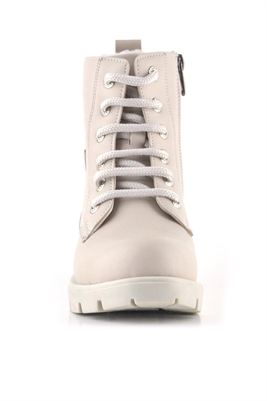 Rakerplus Krem Yıldız Detaylı Bağcıklı Fermuarlı Kız Çocuk Bot