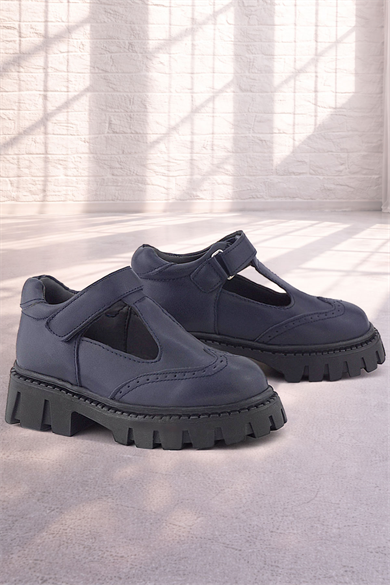 Rakerplus Lacivert Mat Cırtlı Kız Çocuk Okul Ayakkabı