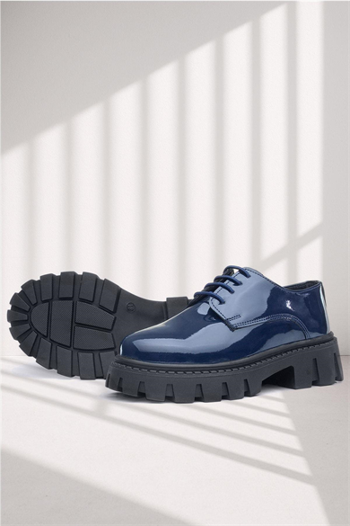 Rakerplus Lacivert Rugan Bağcıklı Kız Çocuk Oxford Okul Ayakkabı