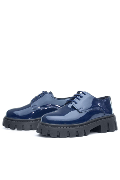 Rakerplus Lacivert Rugan Bağcıklı Kız Çocuk Oxford Okul Ayakkabı