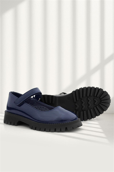 Rakerplus Lacivert Rugan Cırtlı Kalın Tabanlı Kız Çocuk Okul Ayakkabısı