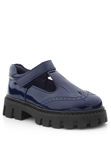 Rakerplus Lacivert Rugan Cırtlı Kız Çocuk Okul Ayakkabı