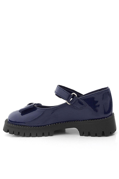 Rakerplus Lacivert Rugan Kalın Tabanlı Cırtlı Kız Çocuk Babet