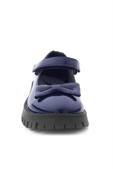 Rakerplus Lacivert Rugan Kalın Tabanlı Cırtlı Kız Çocuk Babet