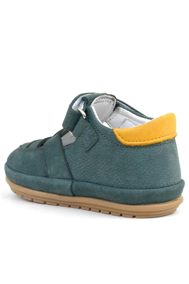 Rakerplus Muppet Hakiki Deri Yeşil Sarı Cırtlı Anatomik Bebek Sandalet Ayakkabı