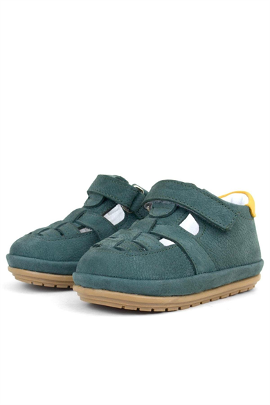 Rakerplus Muppet Hakiki Deri Yeşil Sarı Cırtlı Anatomik Bebek Sandalet Ayakkabı