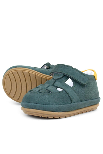 Rakerplus Muppet Hakiki Deri Yeşil Sarı Cırtlı Anatomik Bebek Sandalet Ayakkabı