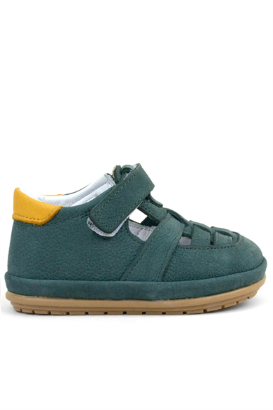 Rakerplus Muppet Hakiki Deri Yeşil Sarı Cırtlı Anatomik Bebek Sandalet Ayakkabı