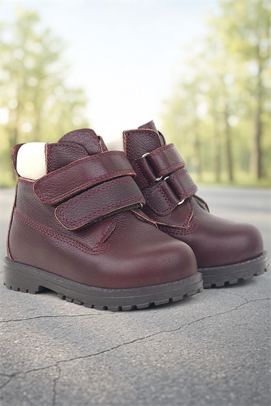 Rakerplus Neson Hakiki Deri Bordo Kürklü Cırtlı Bebek Bot