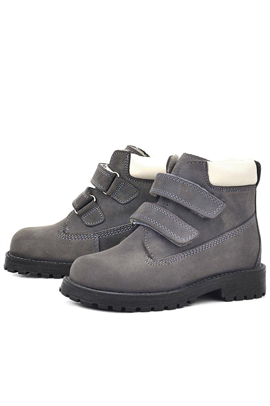 Rakerplus Neson Hakiki Deri Gri Cırtlı Kürklü Çocuk Bot