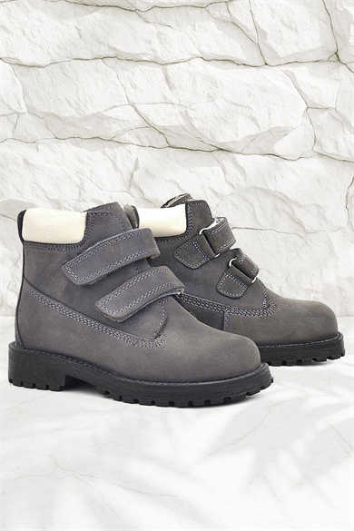 Rakerplus Neson Hakiki Deri Gri Cırtlı Kürklü Çocuk Bot