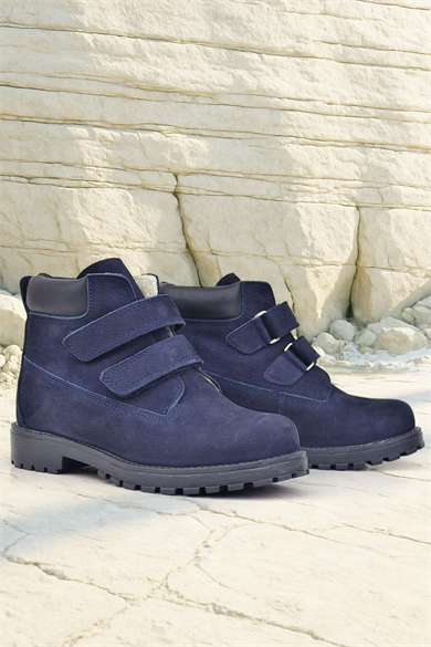 Rakerplus Neson Hakiki Deri Lacivert Nubuk Kürklü Cırtlı Çocuk Bot
